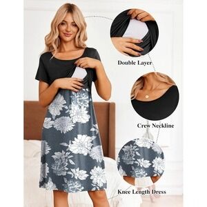 Women's Nursing & Maternity Dress – Short Sleeve,‎ Patchwork, Knee Length XL